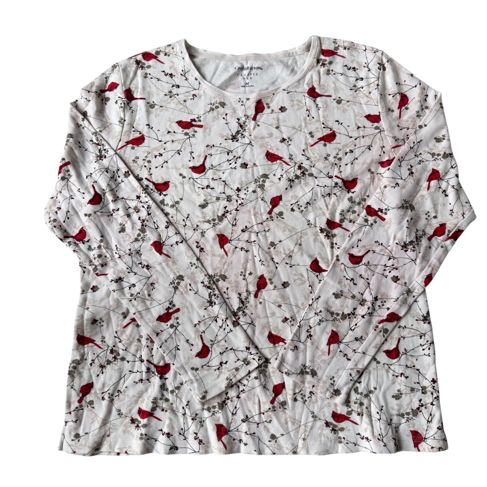 Croft & Barrow Women's Long Sleeve Shirt M Cardinal Print Cotton Remembrance